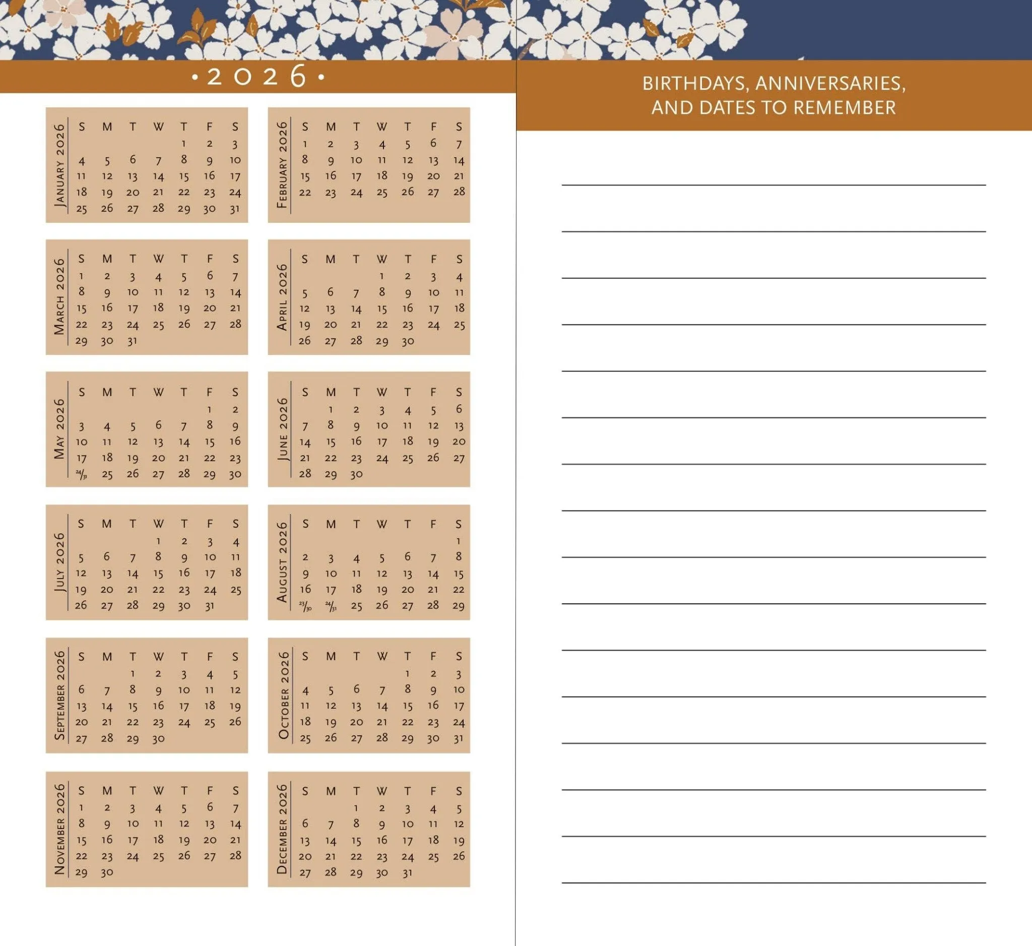 2024-25 Falling Blossoms 2-Year Pocket Planner