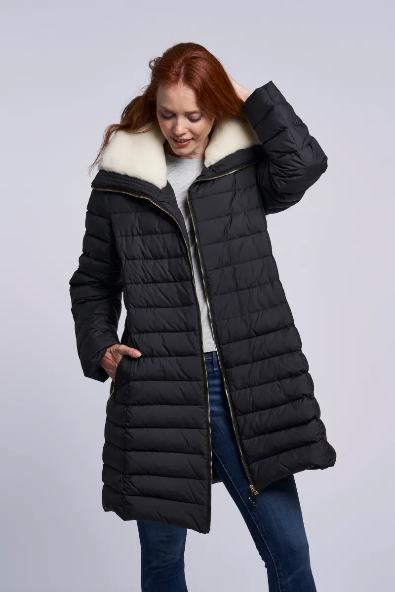 4281 Down coat shearling collar Two color ways  Holiday Special $390.00