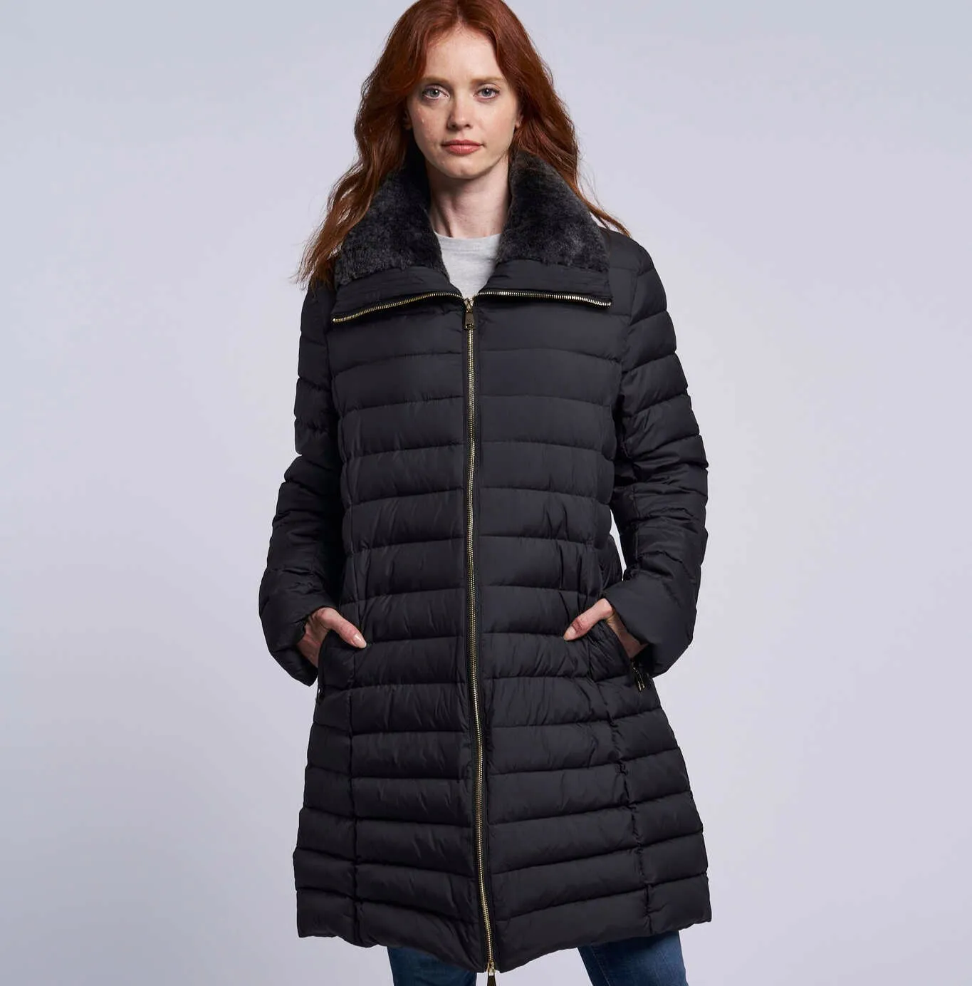 4281 Down coat shearling collar Two color ways  Holiday Special $390.00