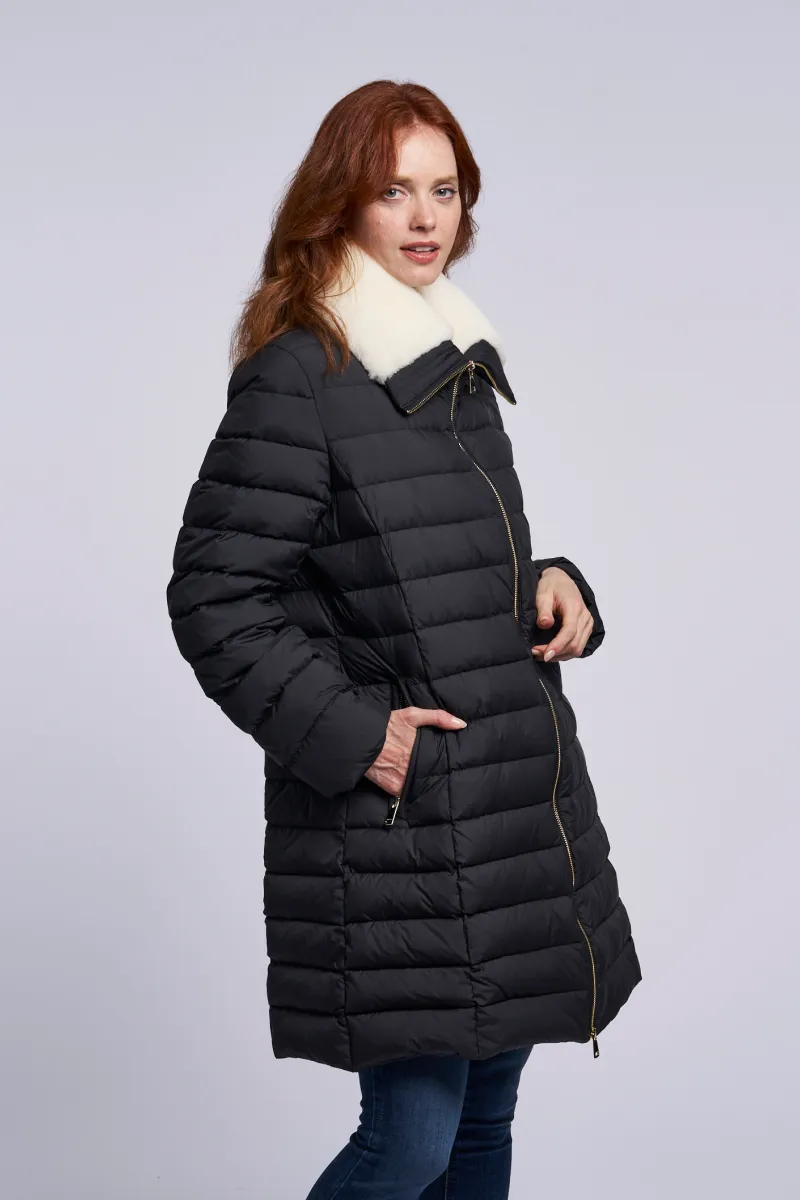 4281 Down coat shearling collar Two color ways  Holiday Special $390.00