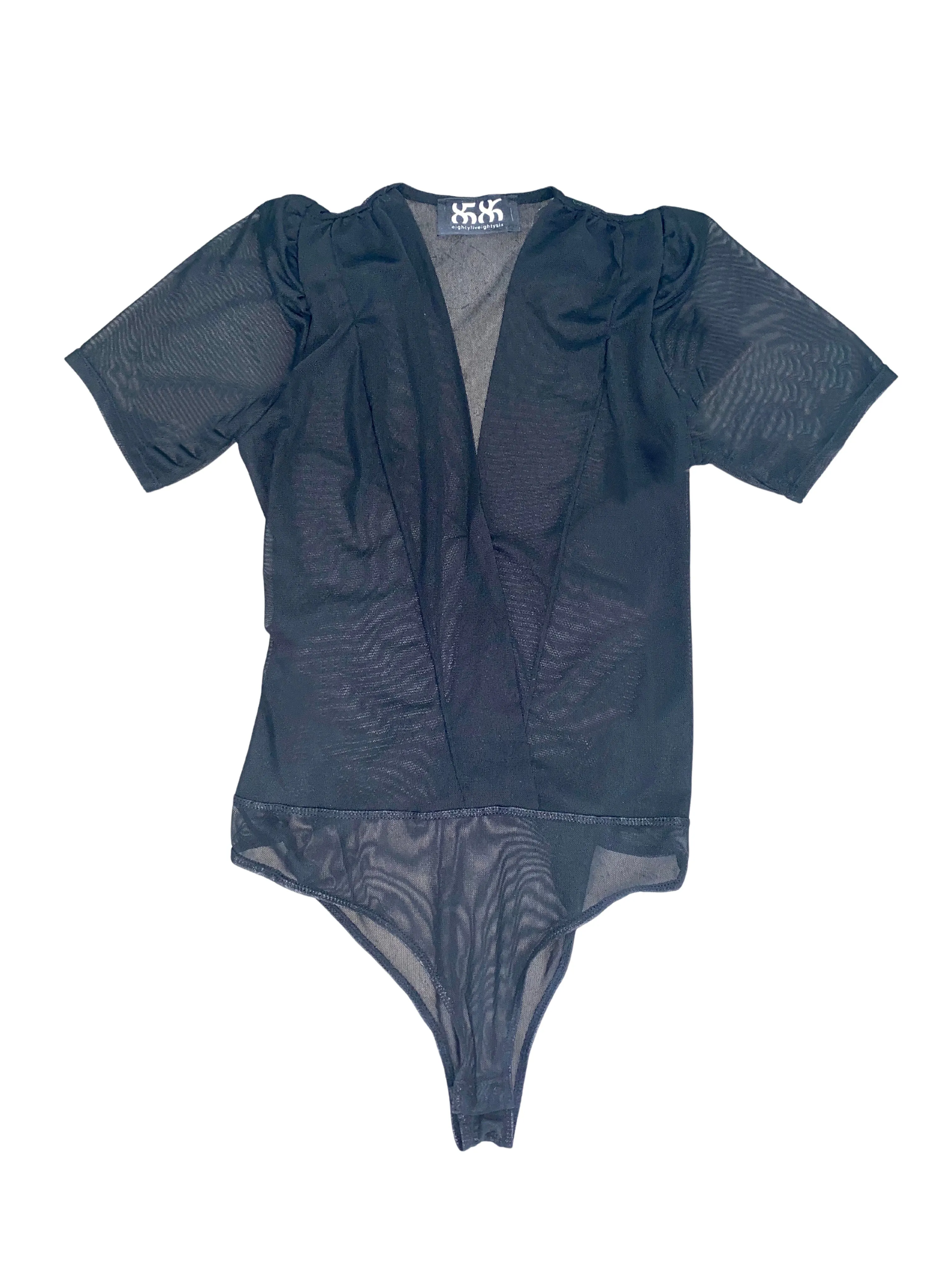 8586: SHORT SLEEVE MESH V-NECK BODYSUIT