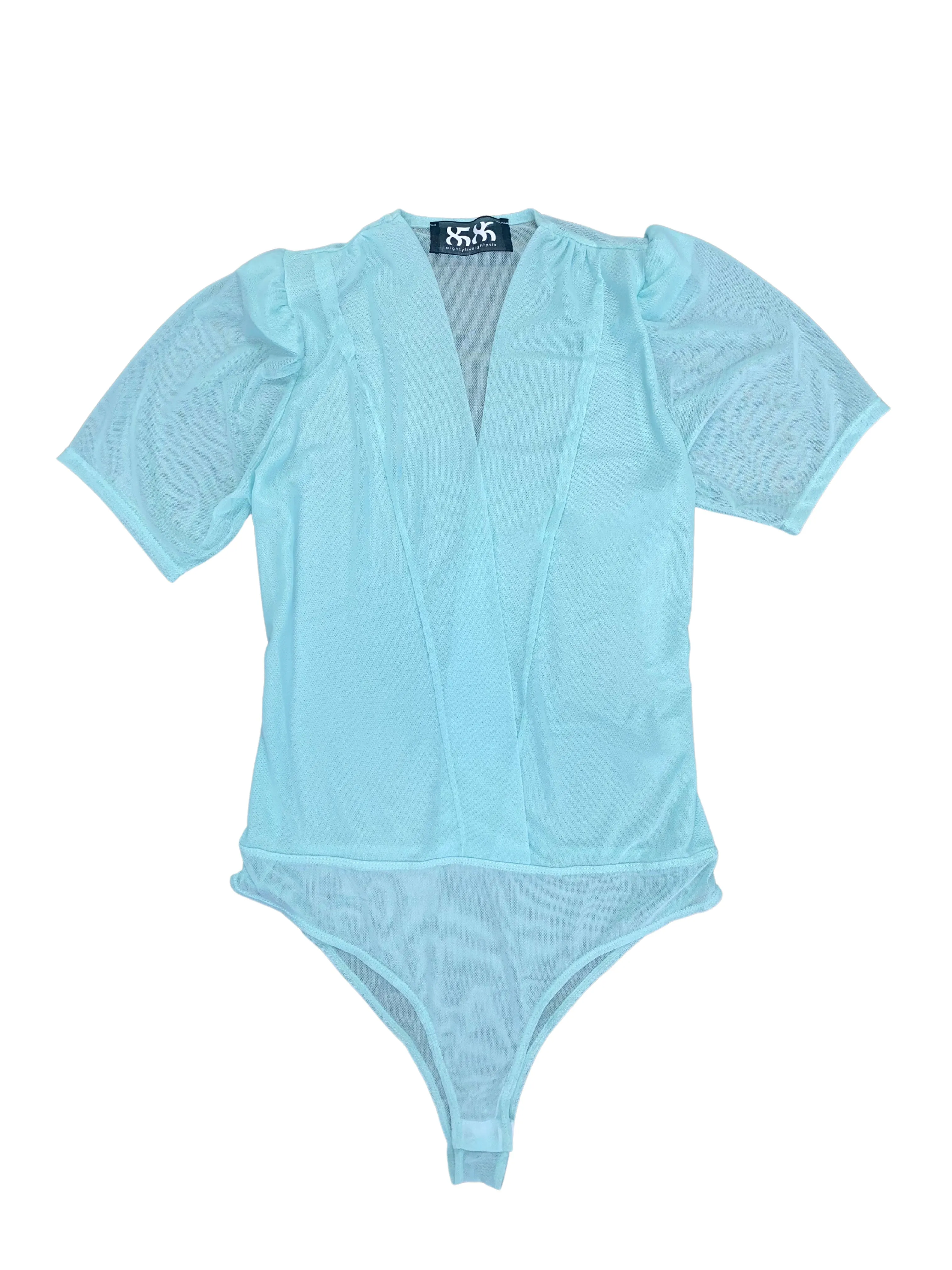 8586: SHORT SLEEVE MESH V-NECK BODYSUIT
