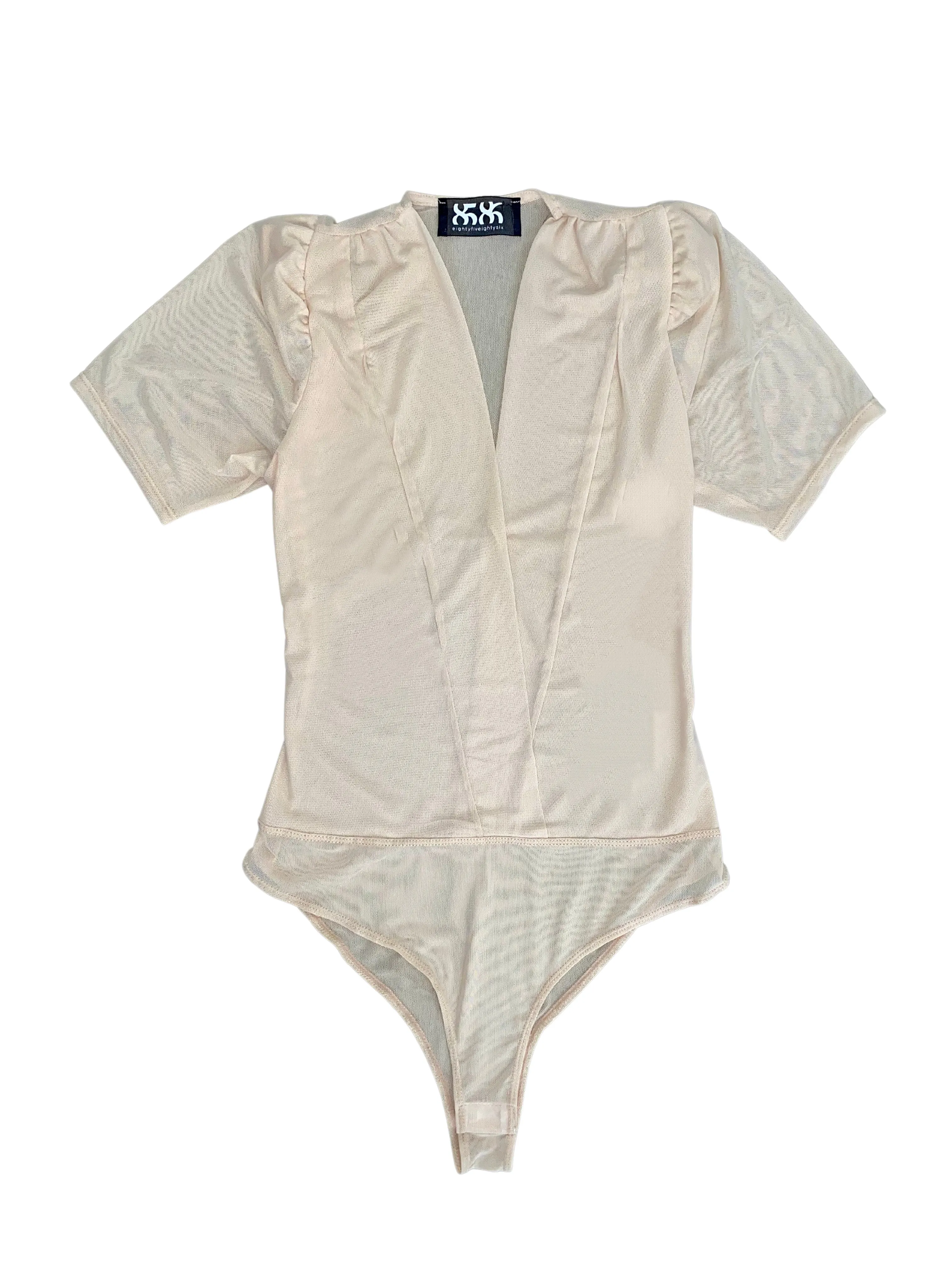 8586: SHORT SLEEVE MESH V-NECK BODYSUIT