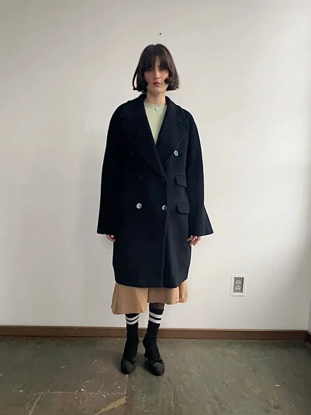 90s Black Missoni Fluffy Peacoat (L)