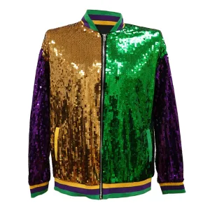 Adult Unisex Purple, Gold, & Green Sequin Mardi Gras Jacket w/Yellow, Purple, & Green Trim