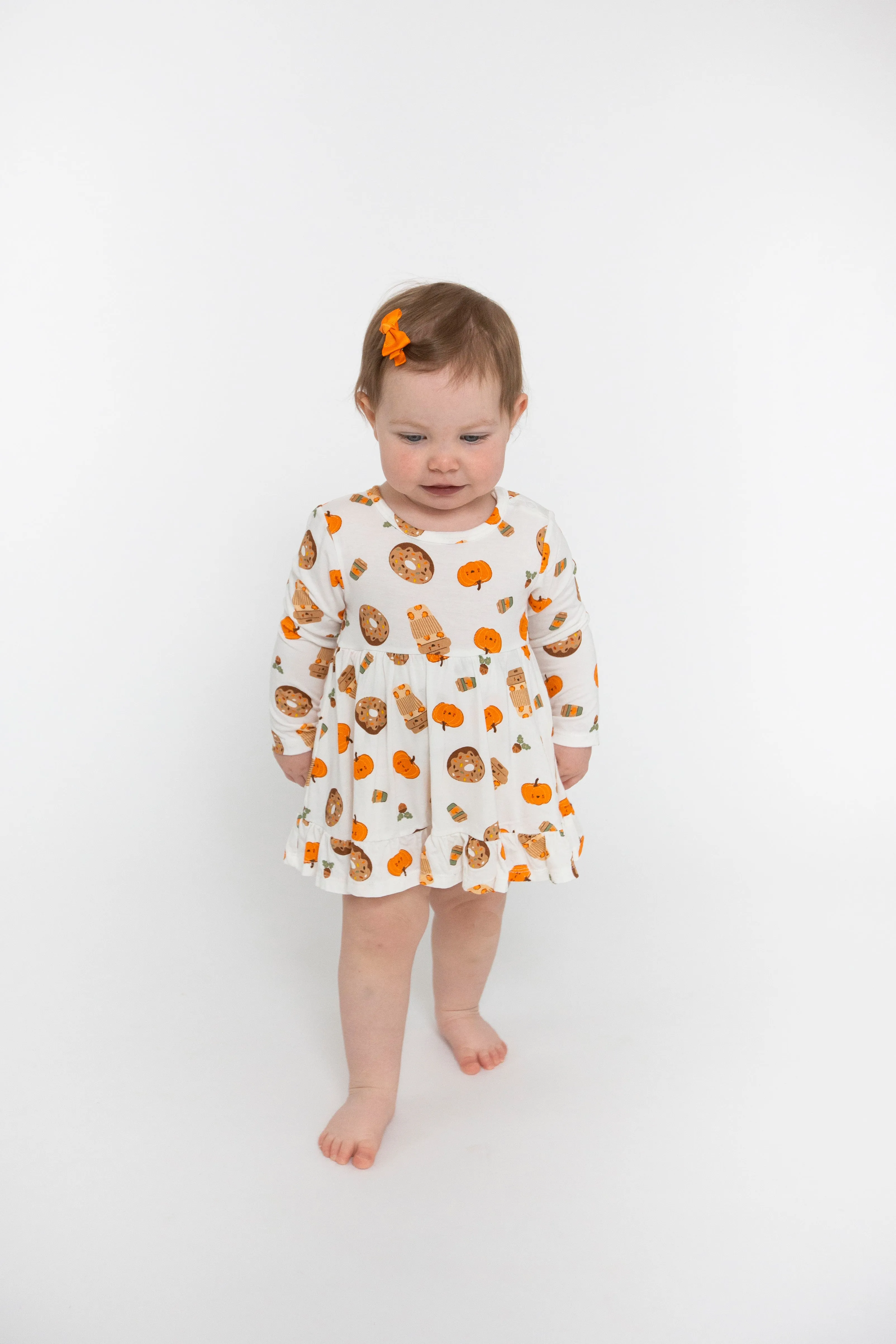 Angel Dear Bamboo Long Sleeve Twirly Bodysuit Dress in Pumpkin Spice Latte