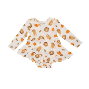 Angel Dear Bamboo Long Sleeve Twirly Bodysuit Dress in Pumpkin Spice Latte