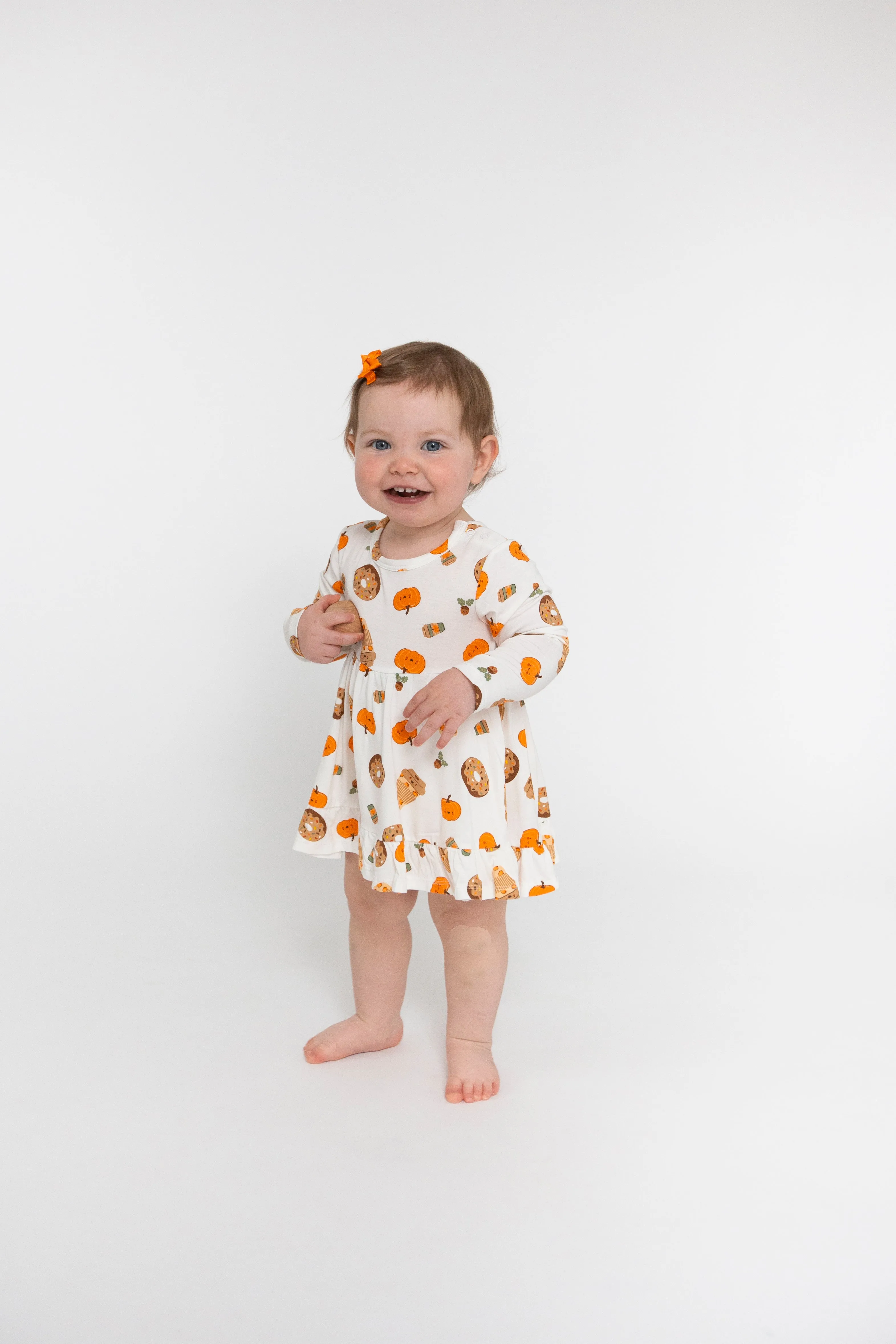 Angel Dear Bamboo Long Sleeve Twirly Bodysuit Dress in Pumpkin Spice Latte