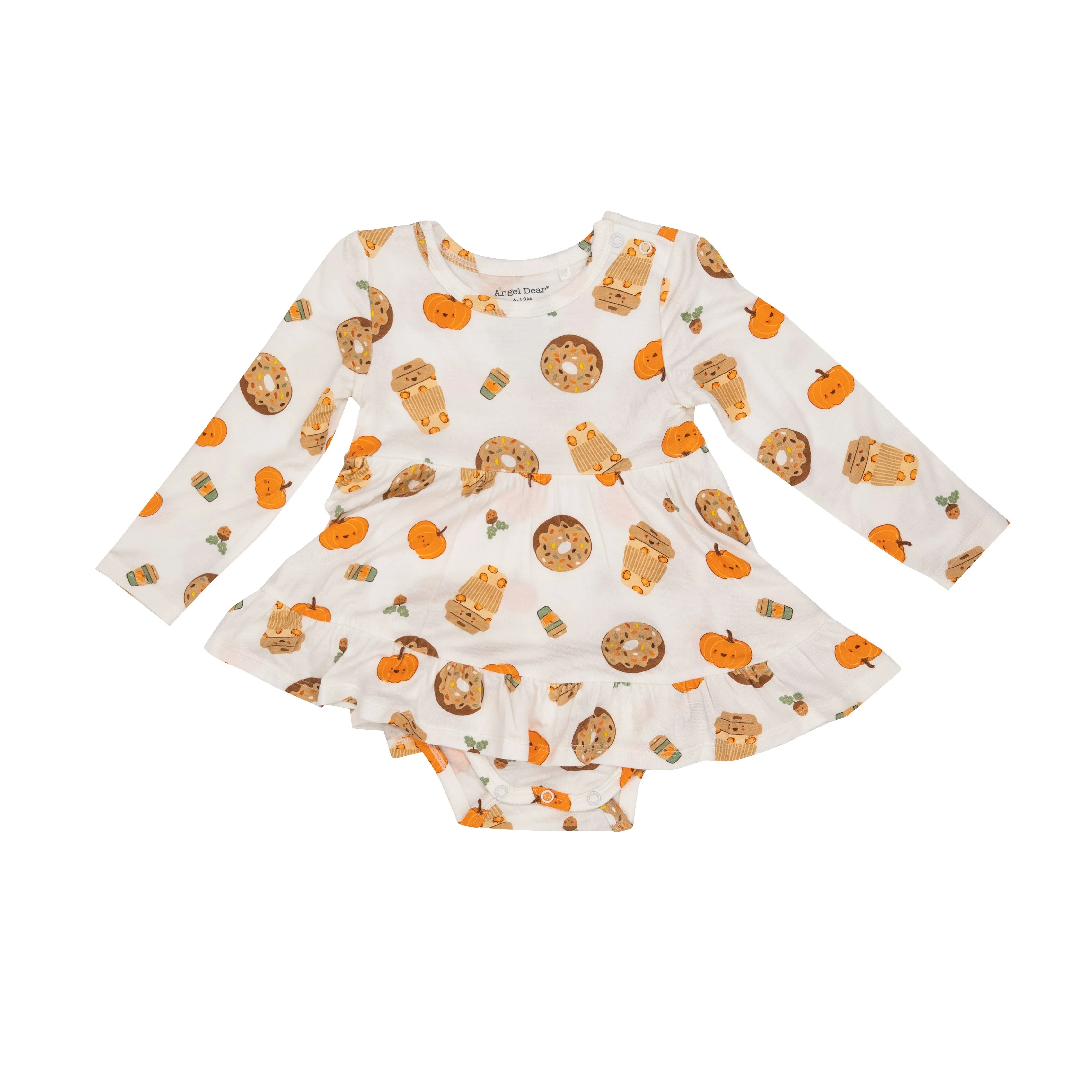 Angel Dear Bamboo Long Sleeve Twirly Bodysuit Dress in Pumpkin Spice Latte