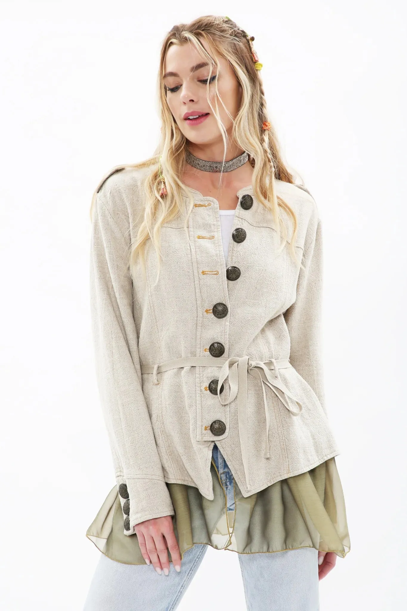 Aratta Beige Jacket with Floral Embroidery