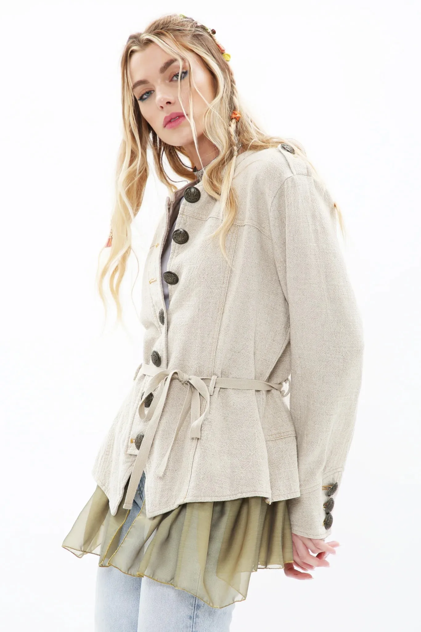 Aratta Beige Jacket with Floral Embroidery