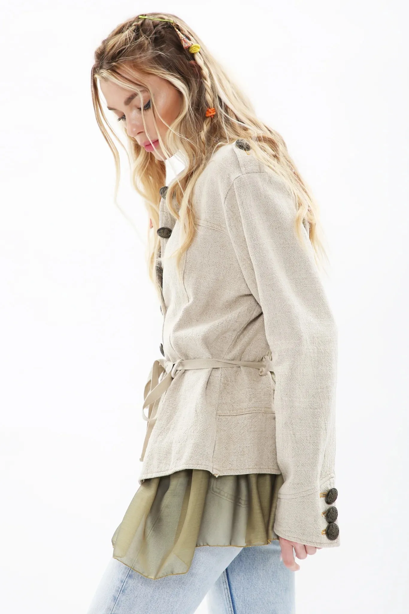 Aratta Beige Jacket with Floral Embroidery