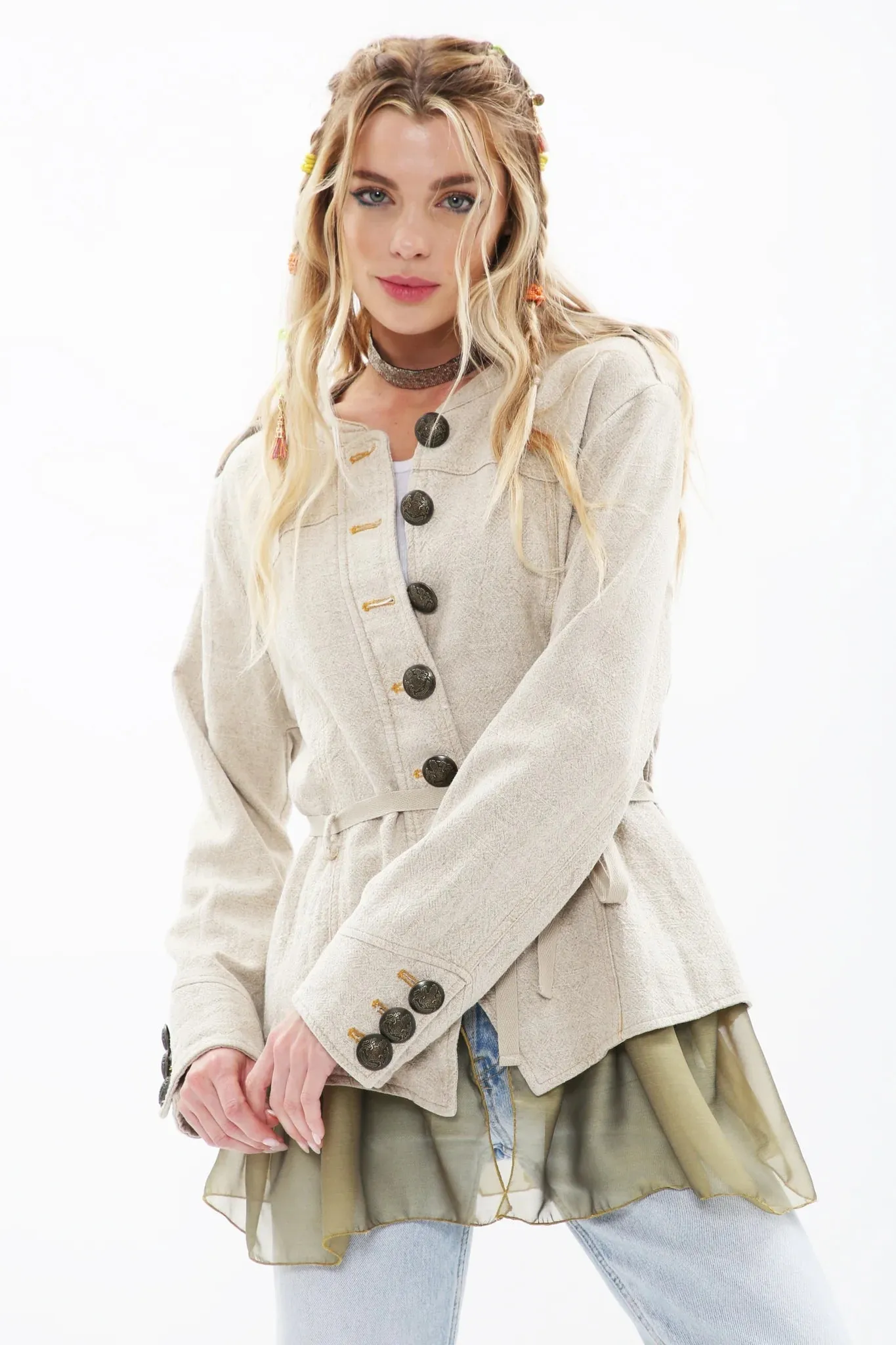 Aratta Beige Jacket with Floral Embroidery