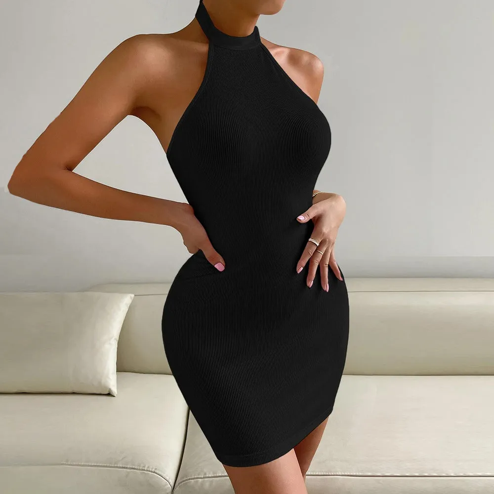 Backless High Neck Sleeveless Hip-hugging Party Mini Dress