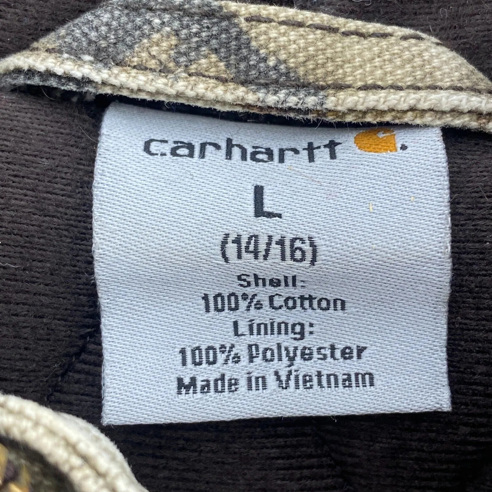 Carhartt Real tree Full Zip Green Canvas Hooded Jacket Size L Kids