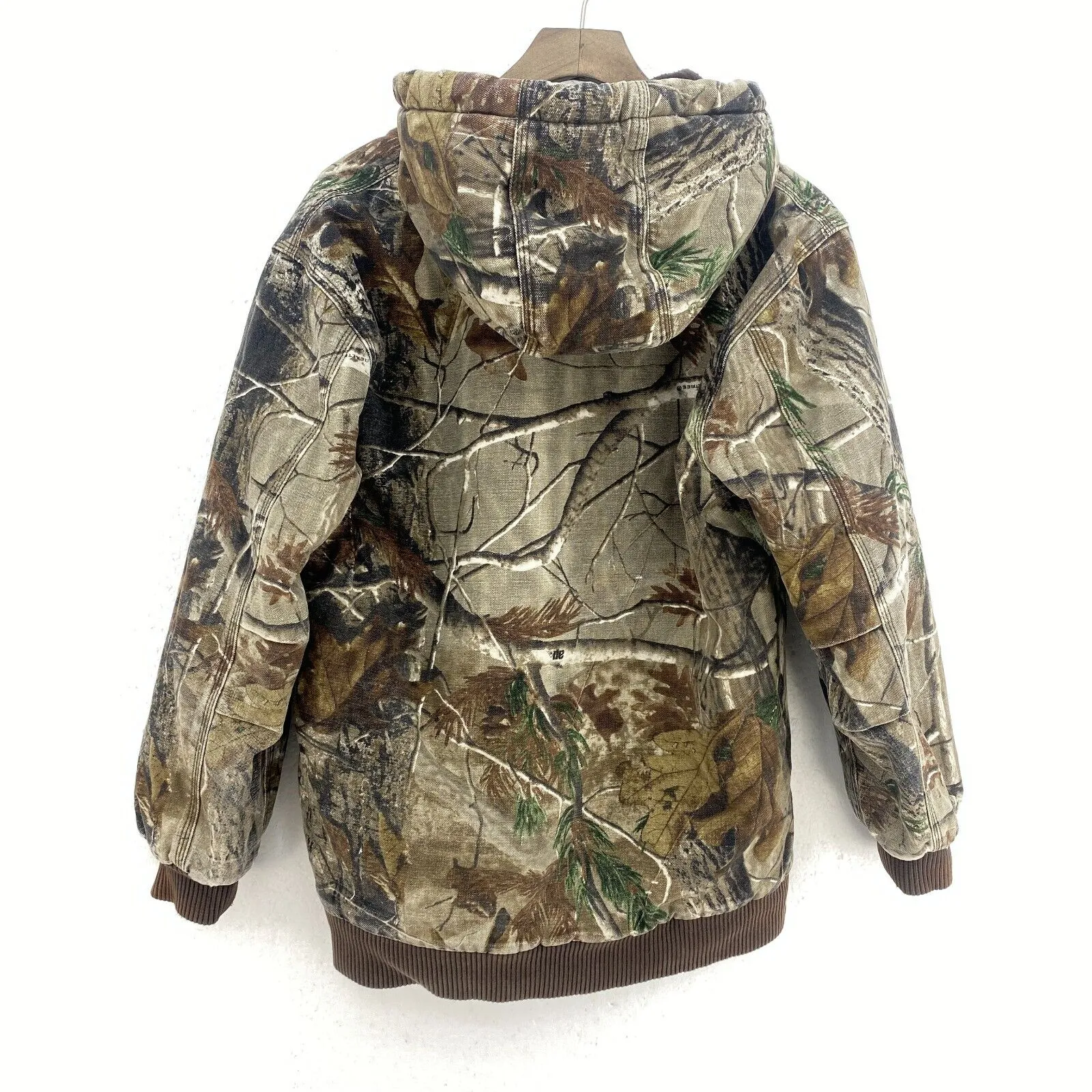 Carhartt Real tree Full Zip Green Canvas Hooded Jacket Size L Kids