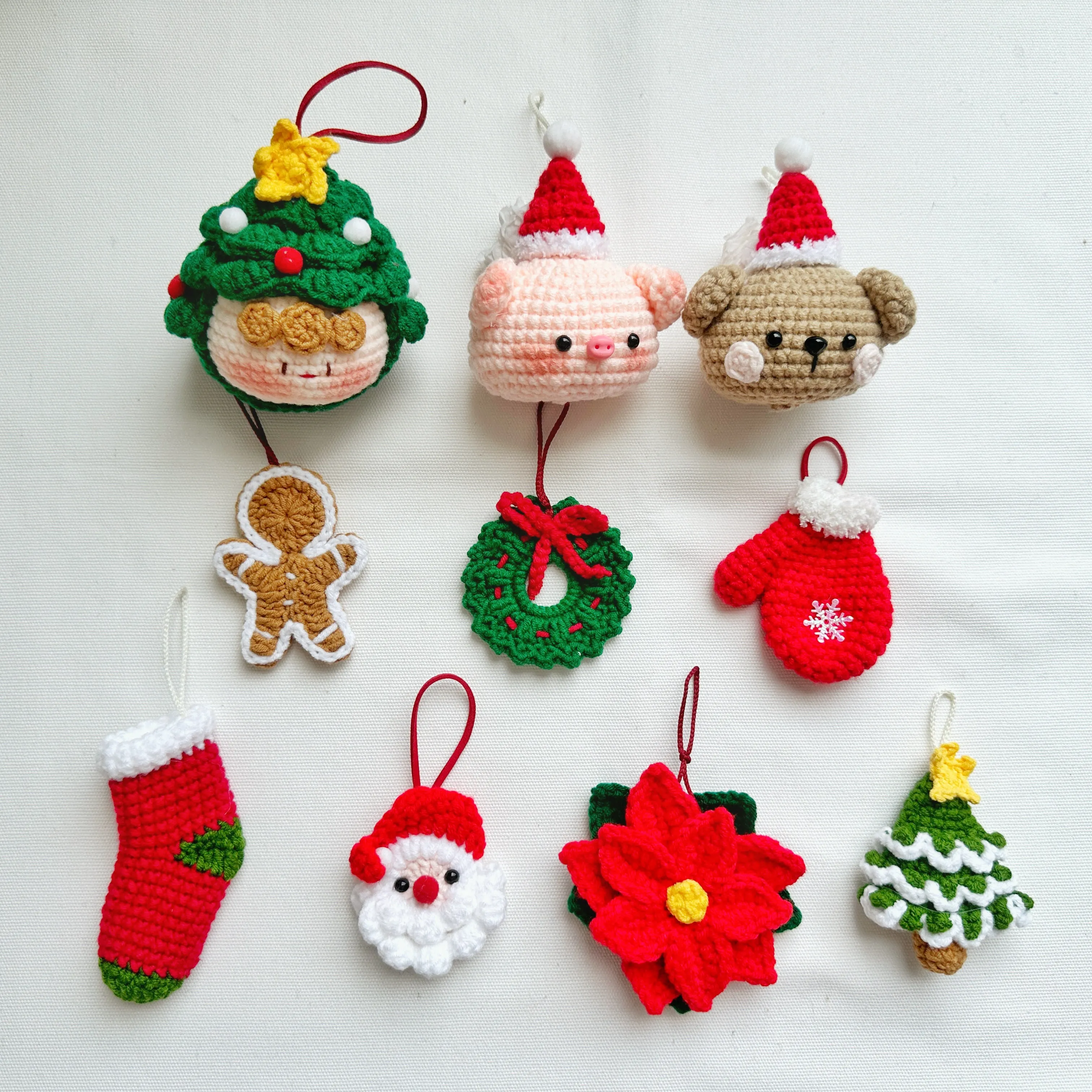 Christmas Crochet Embroidered Ornaments, Festive Keychain