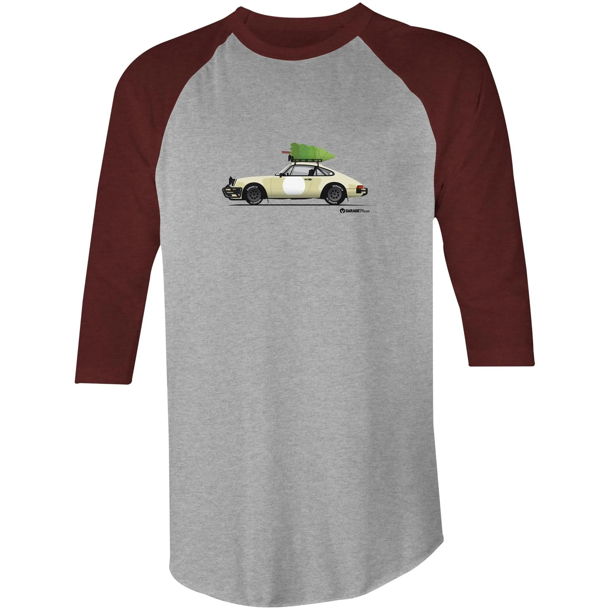 Christmas Porsche 911 Safari Tree 3/4 Sleeve T-Shirt
