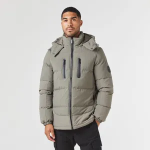 Contrast Panel Puffer Jacket | Washed Khaki