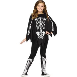 Costume enfant poncho squelette noir et blanc
