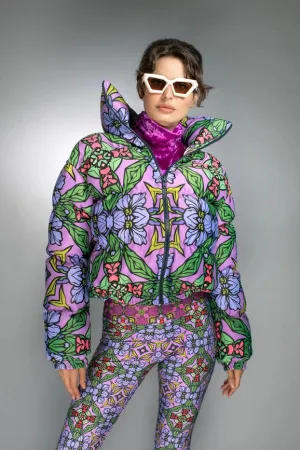 Cropped Fit Long Sleeves Lustrous Printed Puffer Jacket
