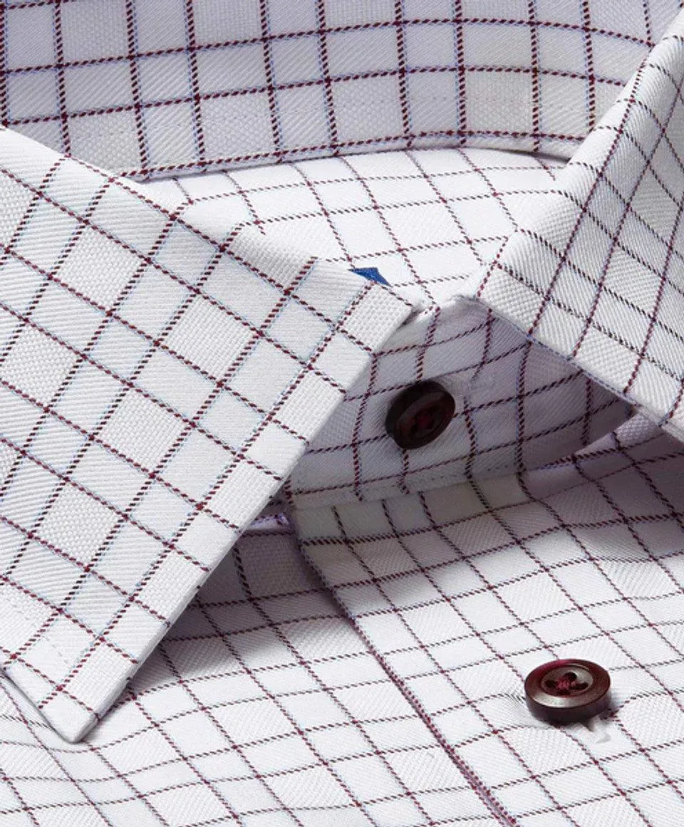 David Donahue Dress Shirt - White / Merlot (Trim)