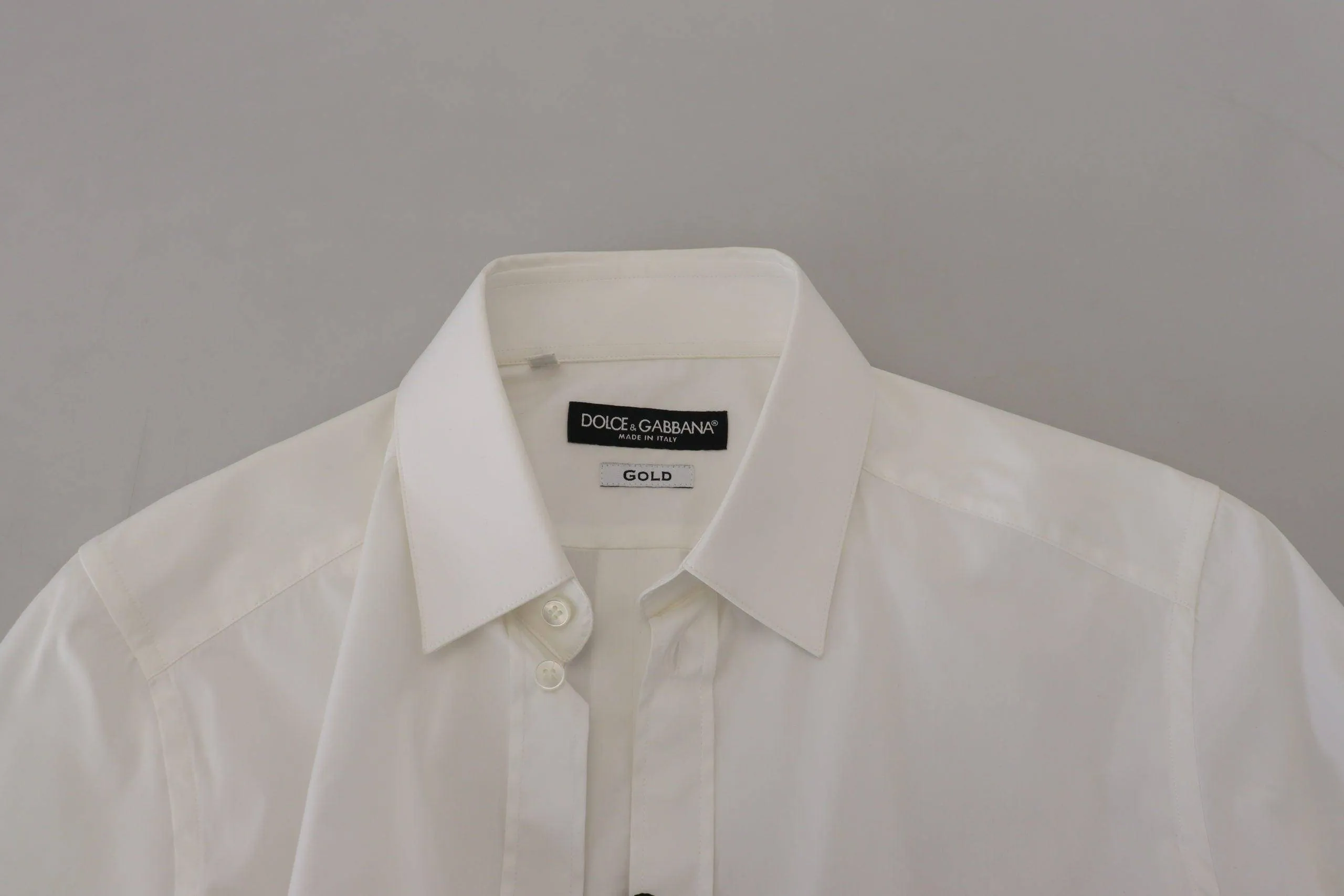 Dolce & Gabbana White Cotton Slim Fit Formal Dress GOLD Shirt