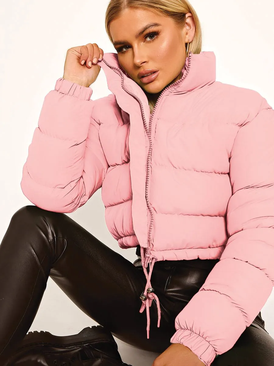 Dora Cropped Puffer Jacket In Pink