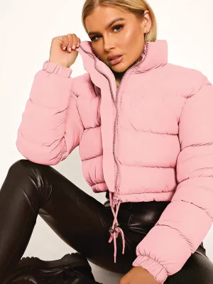 Dora Cropped Puffer Jacket In Pink