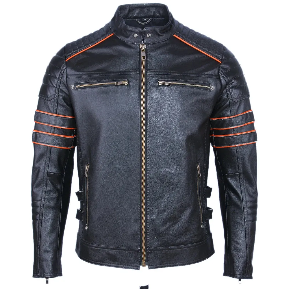 Embroidery Skull Leather Motorcycle Jacket
