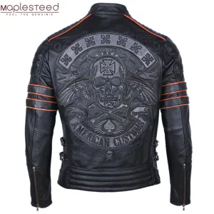 Embroidery Skull Leather Motorcycle Jacket