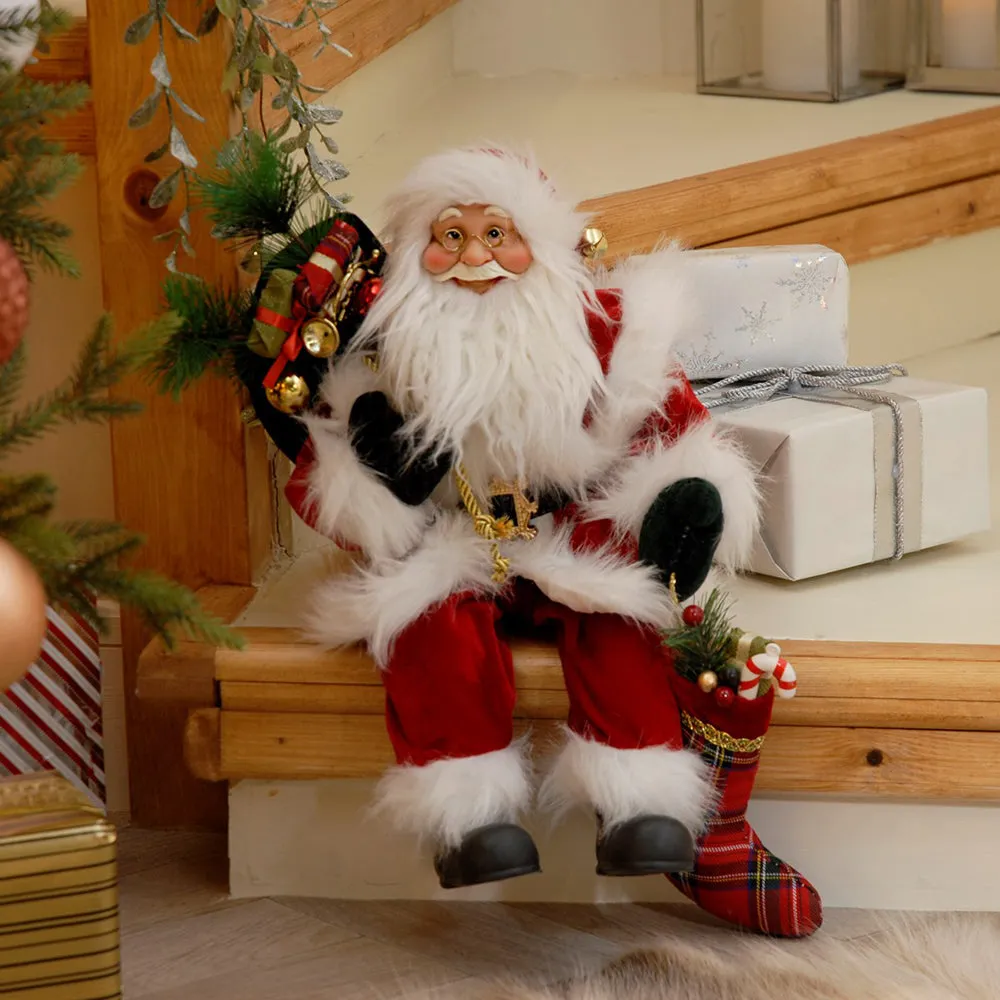 Festive 45cm Sitting Traditional Santa with Stocking