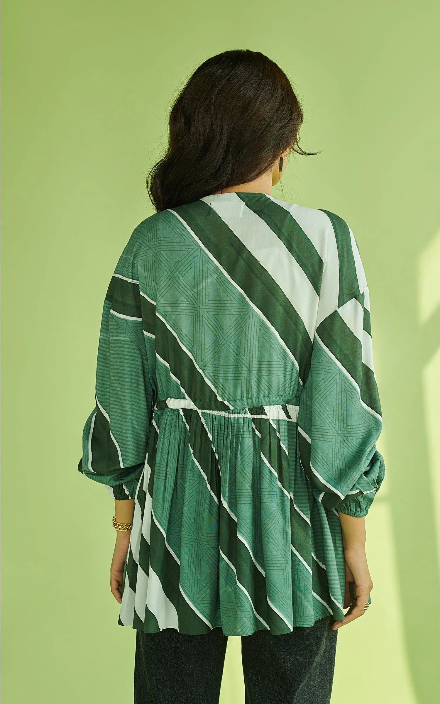 Geomtric Printed Tie Up Jacket