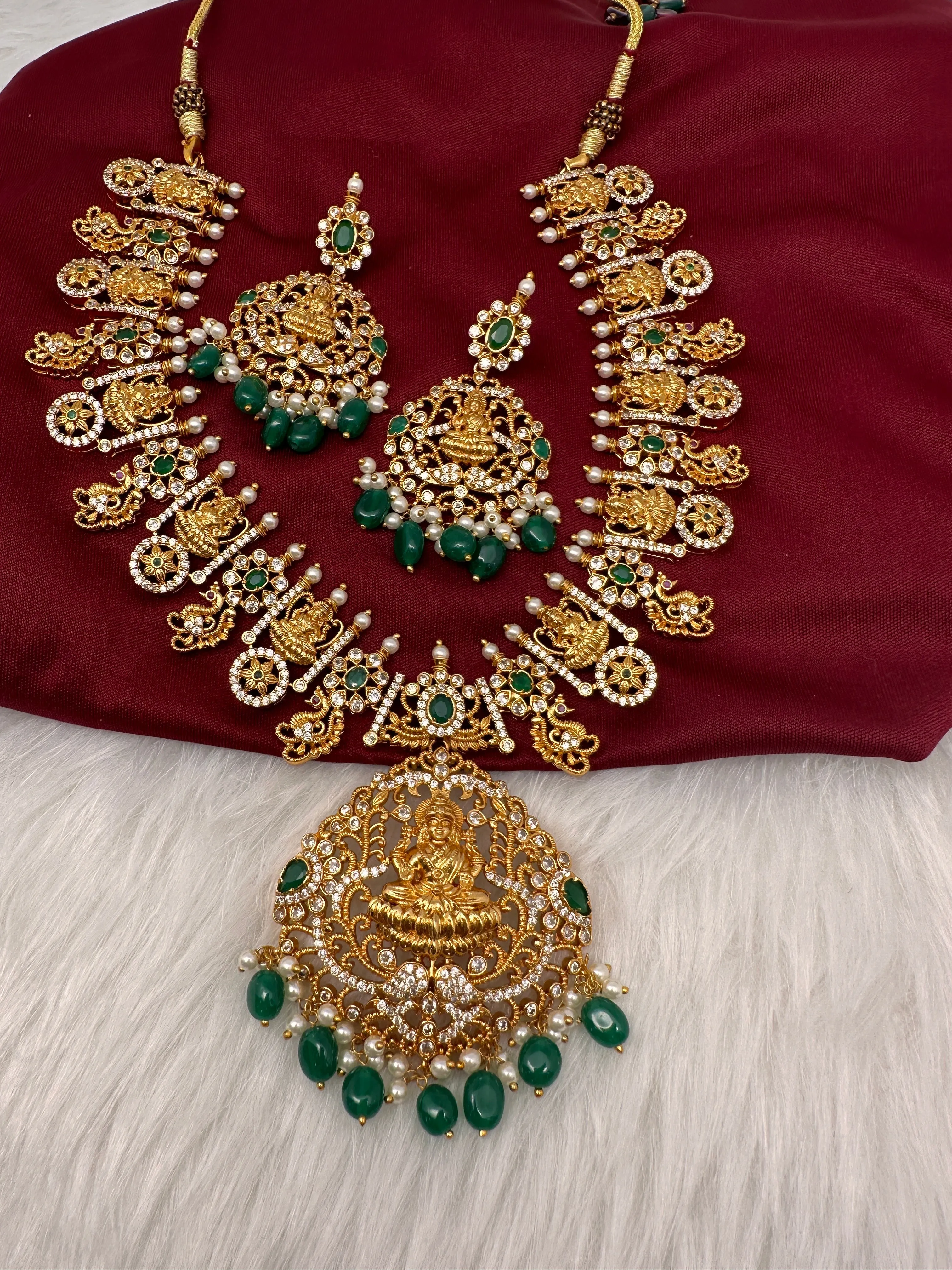 Goddess Lakshmi Green Stone Peacock Green beads Necklace