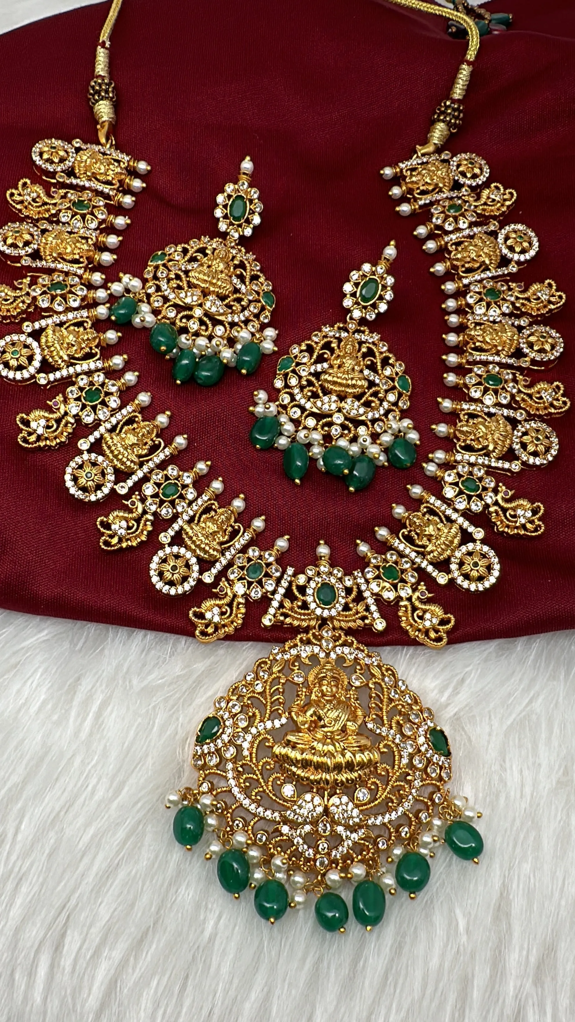 Goddess Lakshmi Green Stone Peacock Green beads Necklace