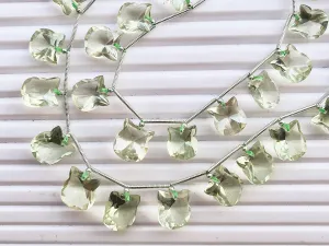 Green Amethyst Cat Shape Faceted Briolette Beads