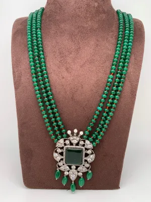 Green Stone AD Victorian Polish Pendent and Green Beads Necklace