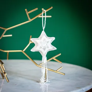 Guatemalan Beaded White Star Ornament