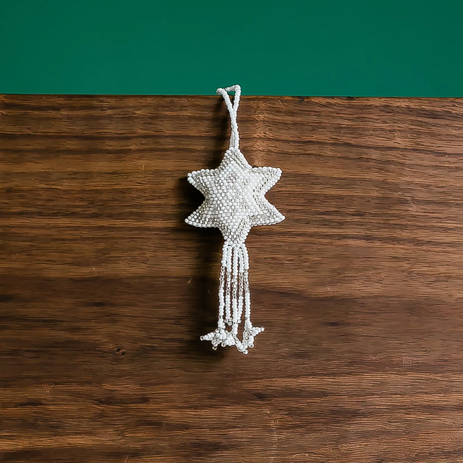 Guatemalan Beaded White Star Ornament
