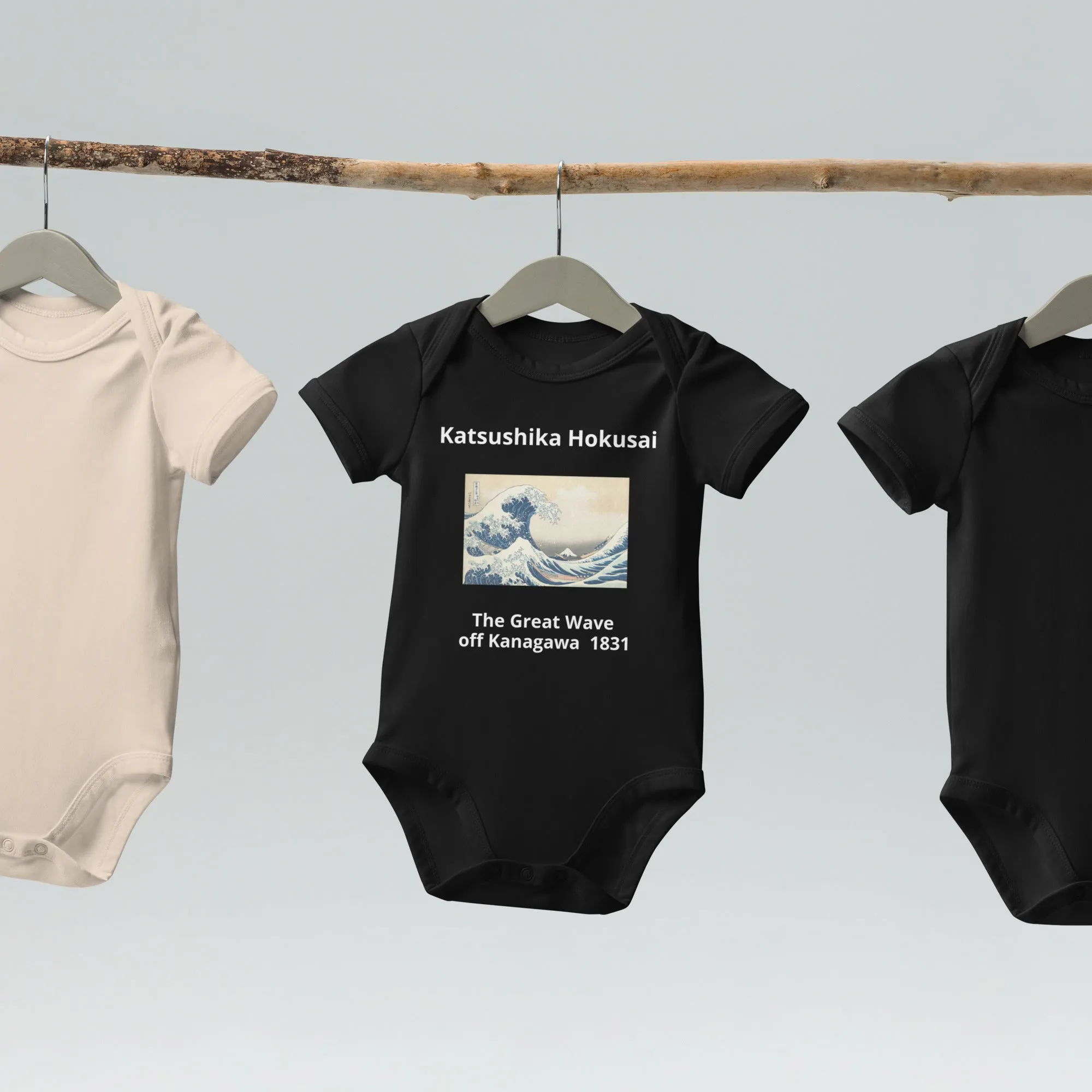 Hokusai Inspired Great Wave of Kanagawa Organic Cotton Baby Bodysuit