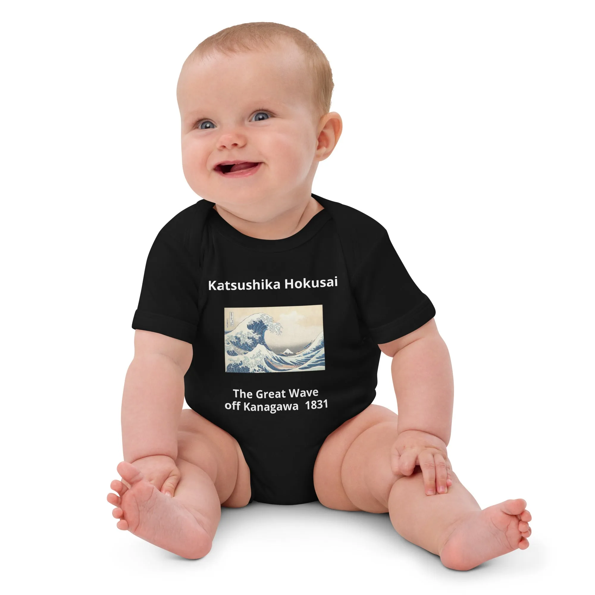 Hokusai Inspired Great Wave of Kanagawa Organic Cotton Baby Bodysuit