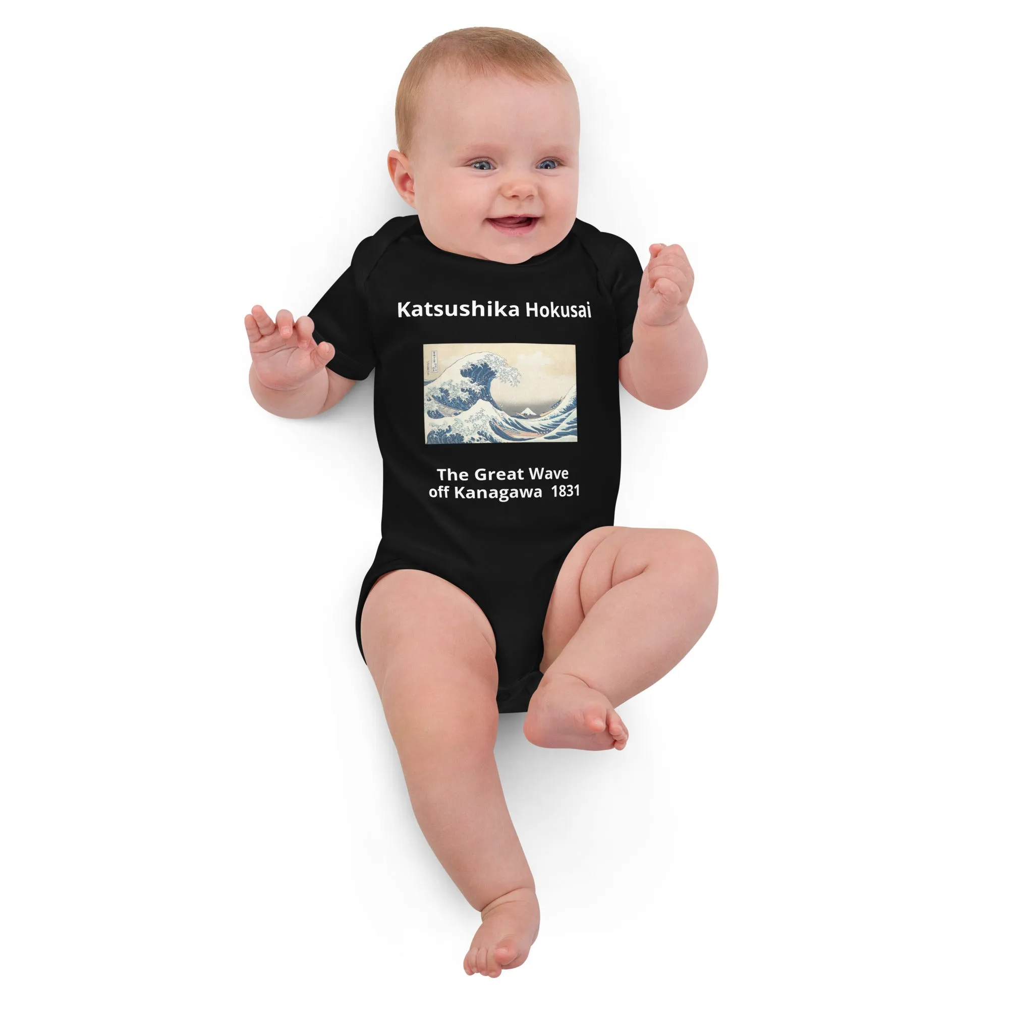 Hokusai Inspired Great Wave of Kanagawa Organic Cotton Baby Bodysuit
