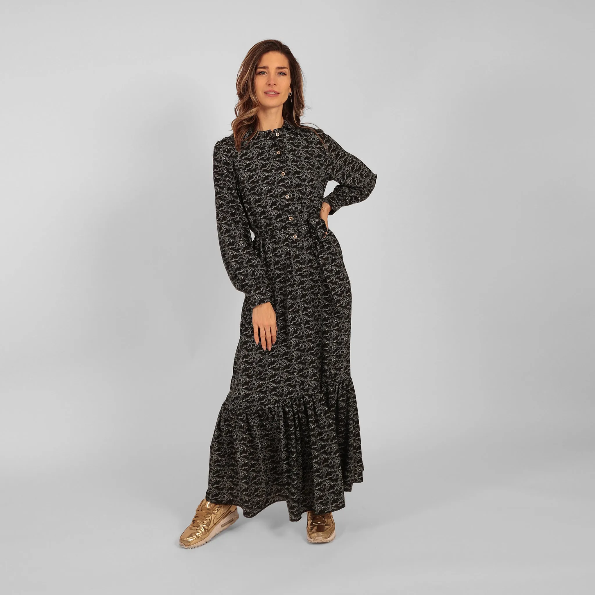 Ilu Long Sleeve Maxi Shirt Dress Celestial Sunrise