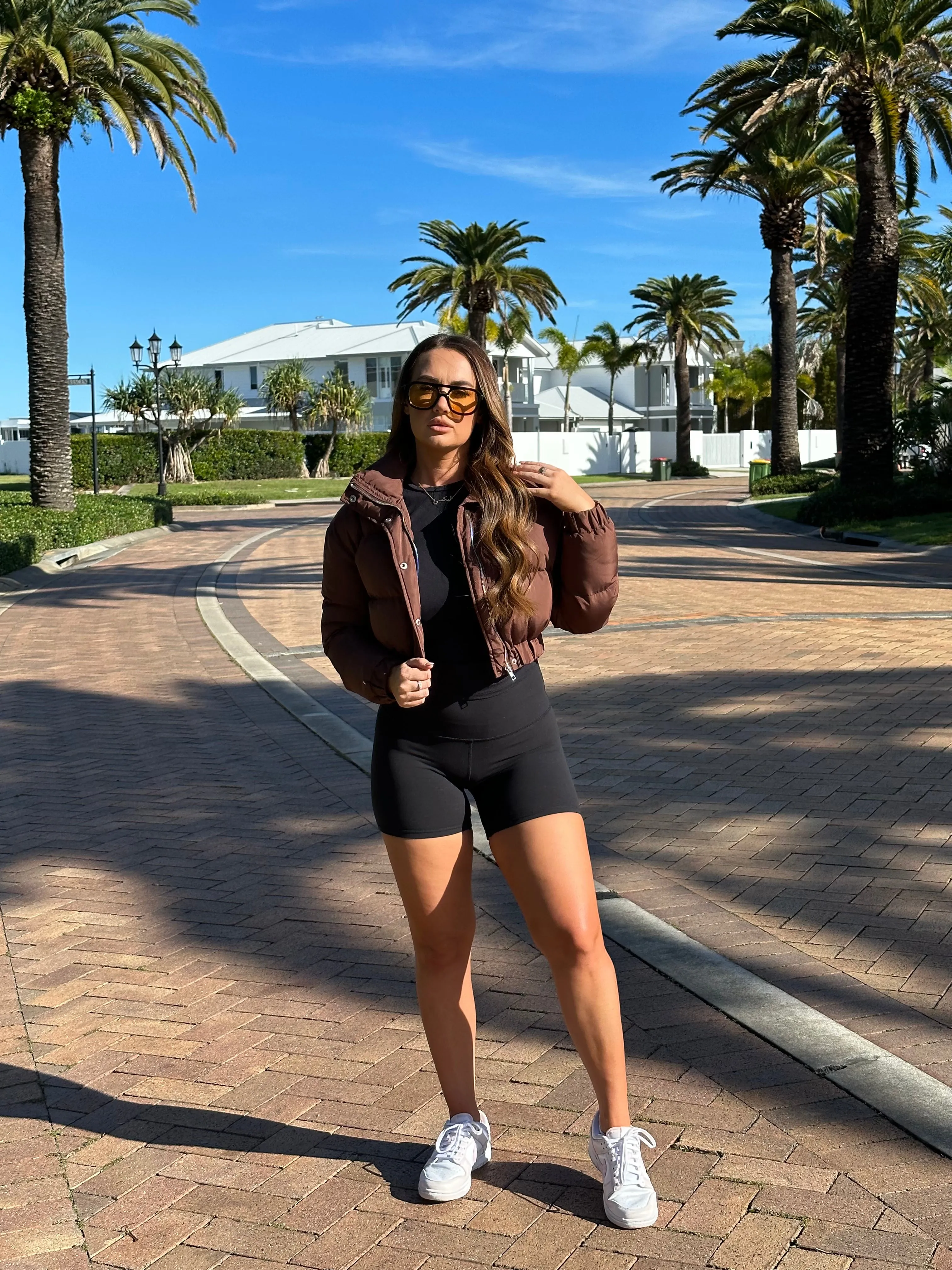 LARA CROP PUFFER - CHOCOLATE