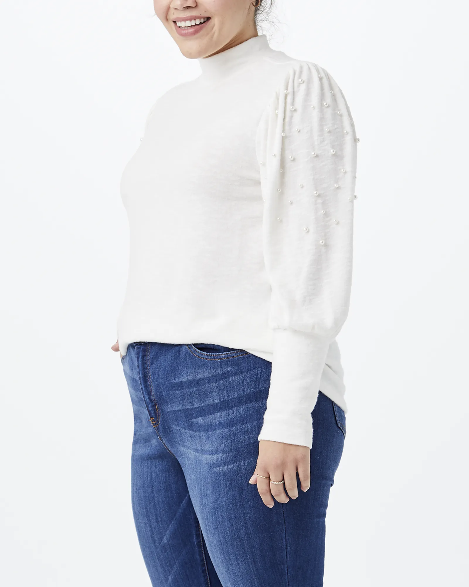 Laurene Pearl-Sleeve Top | Ivory