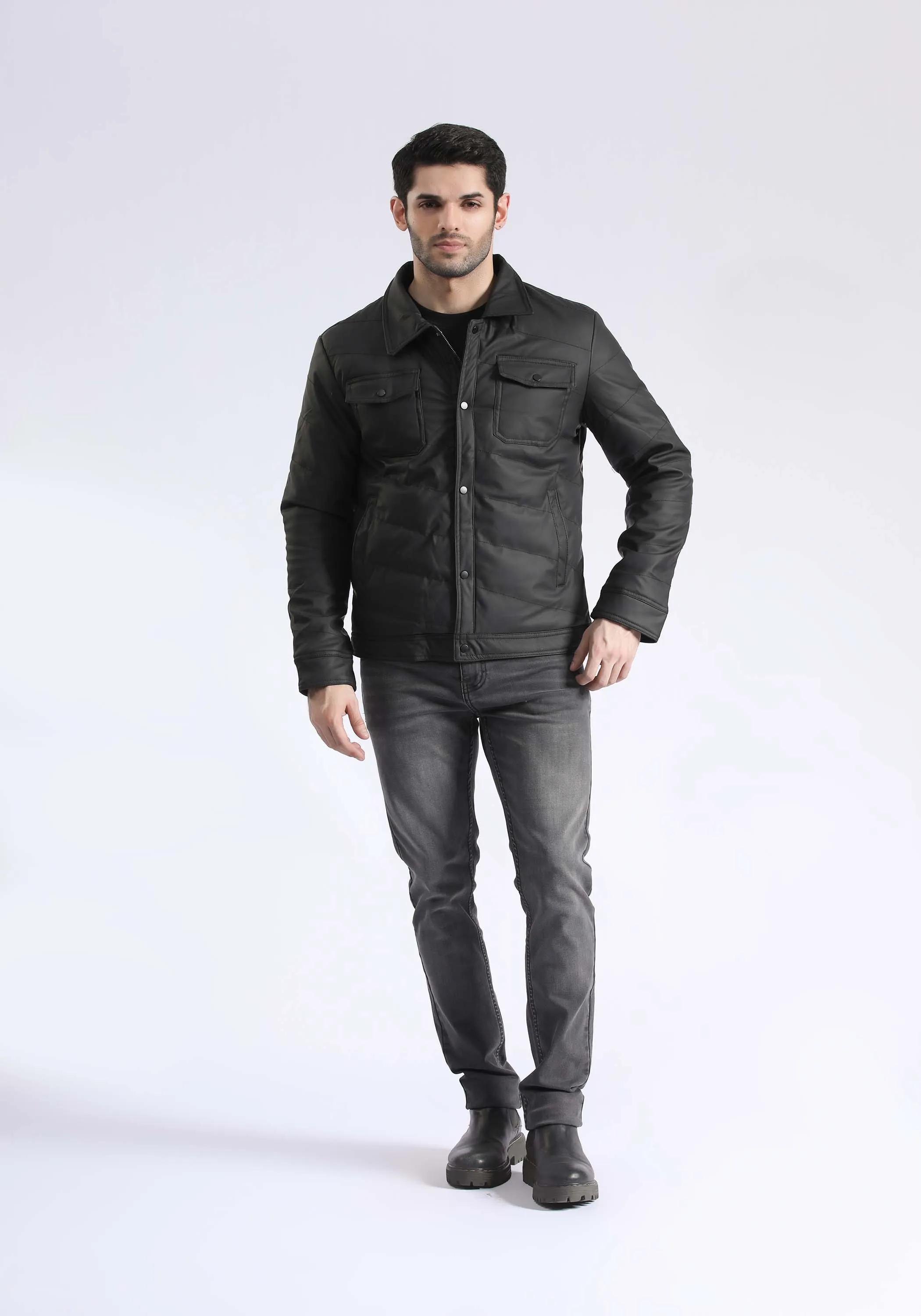 Leather Effect Puffer Jacket
