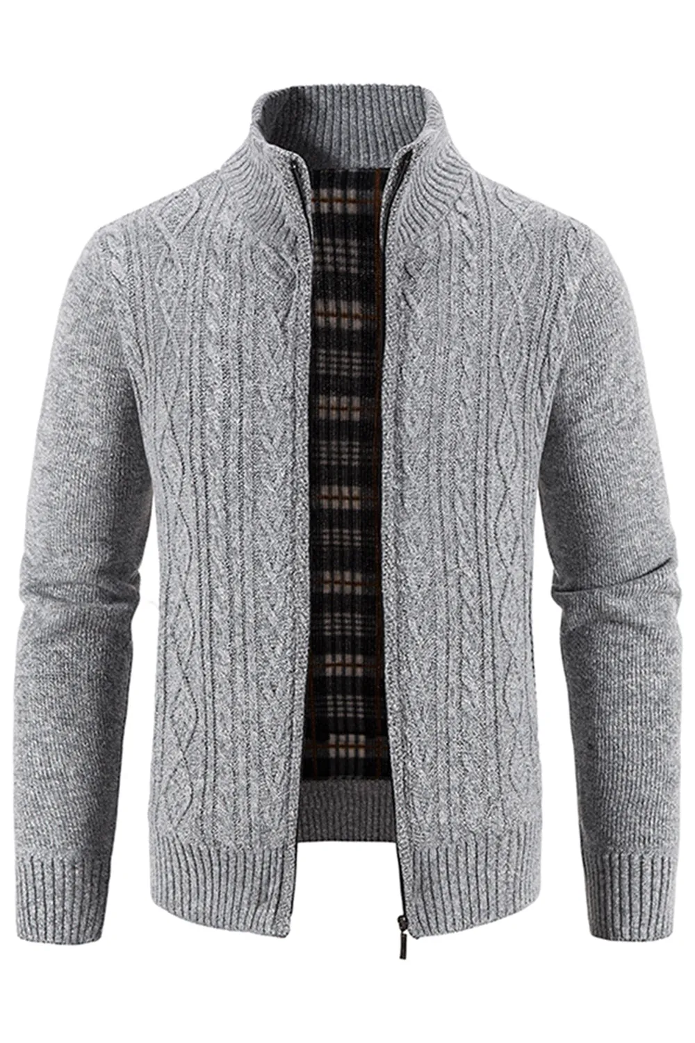 Men's Burgundy Stand Collar Thickened Cardigan Sweater