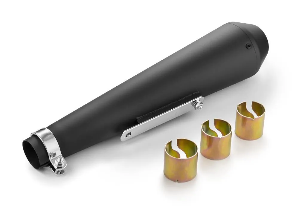 Muffler Megaton Black 44cm Long fits up to 45mm (1-3/4 in.) header pipes - Highway Hawk H65-941B