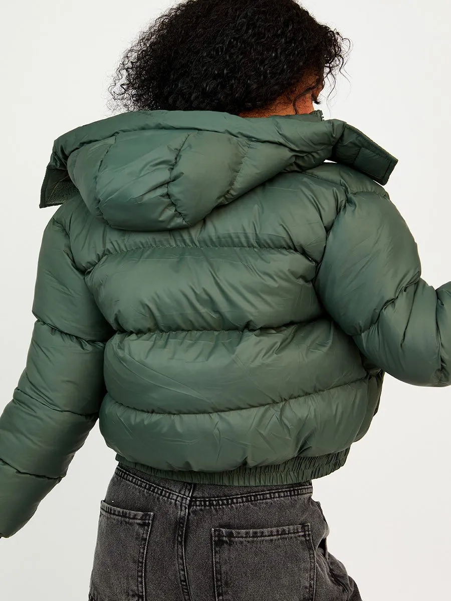 Niya Hooded Padded Puffer Jacket In Olive
