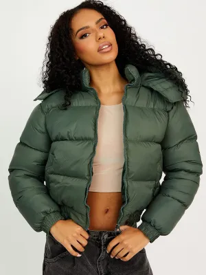 Niya Hooded Padded Puffer Jacket In Olive